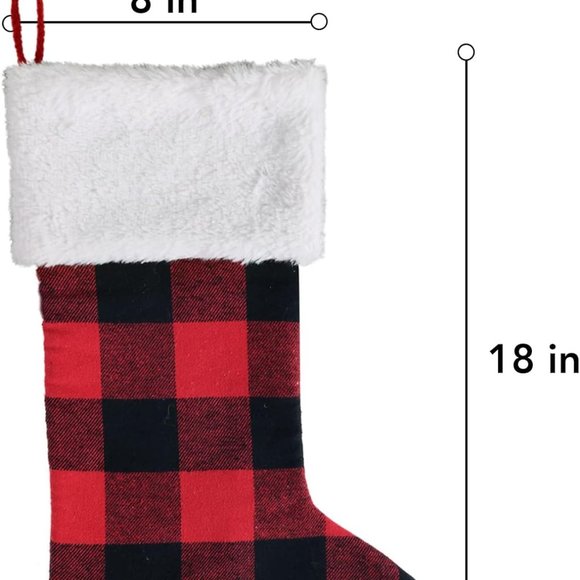 Meriwoods Christmas Stocking 4 Pk Rustic Xmas Stockings w/Buffalo Plaid & Faux f - Picture 3 of 7